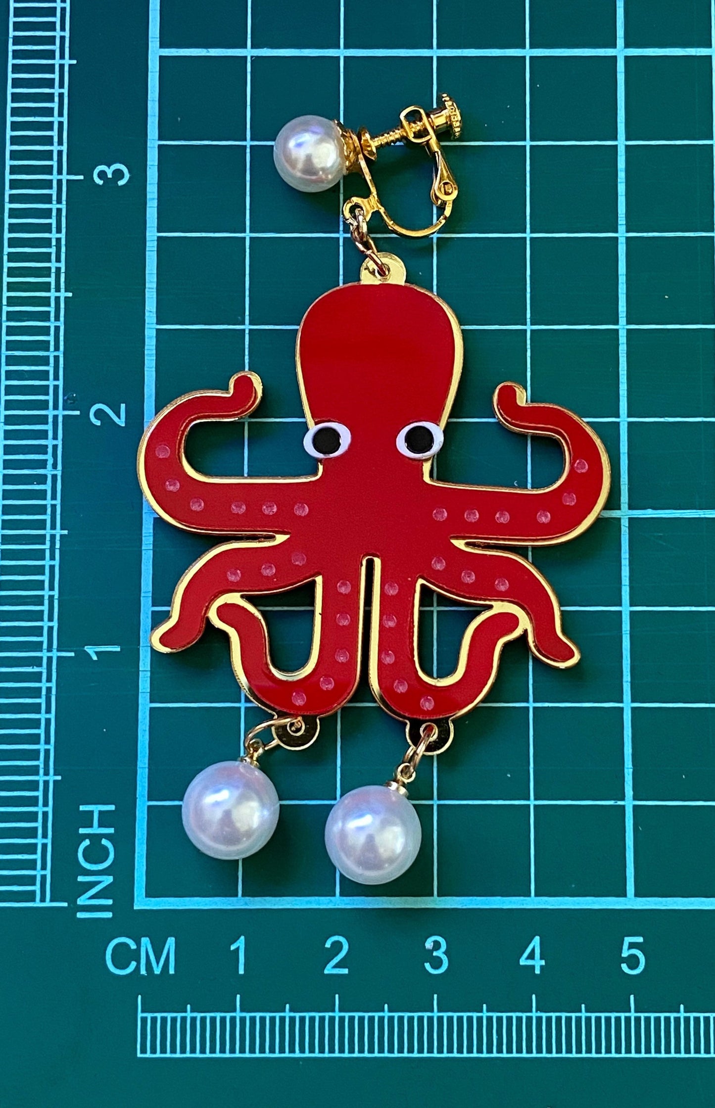 Octopearls! Giant Dangling octopus clip on earrings (hinged screw on|screwback)