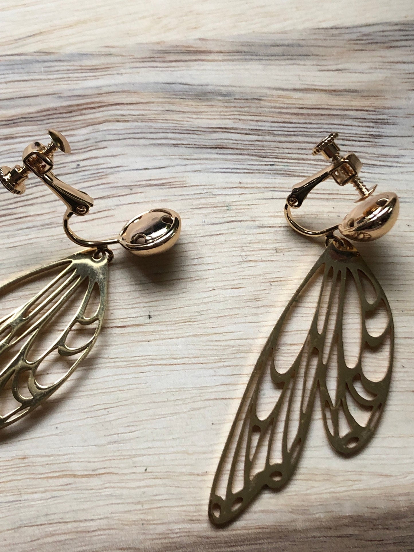 Dangling clip on gold butterfly wing clip on earrings  | silver butterfly earrings