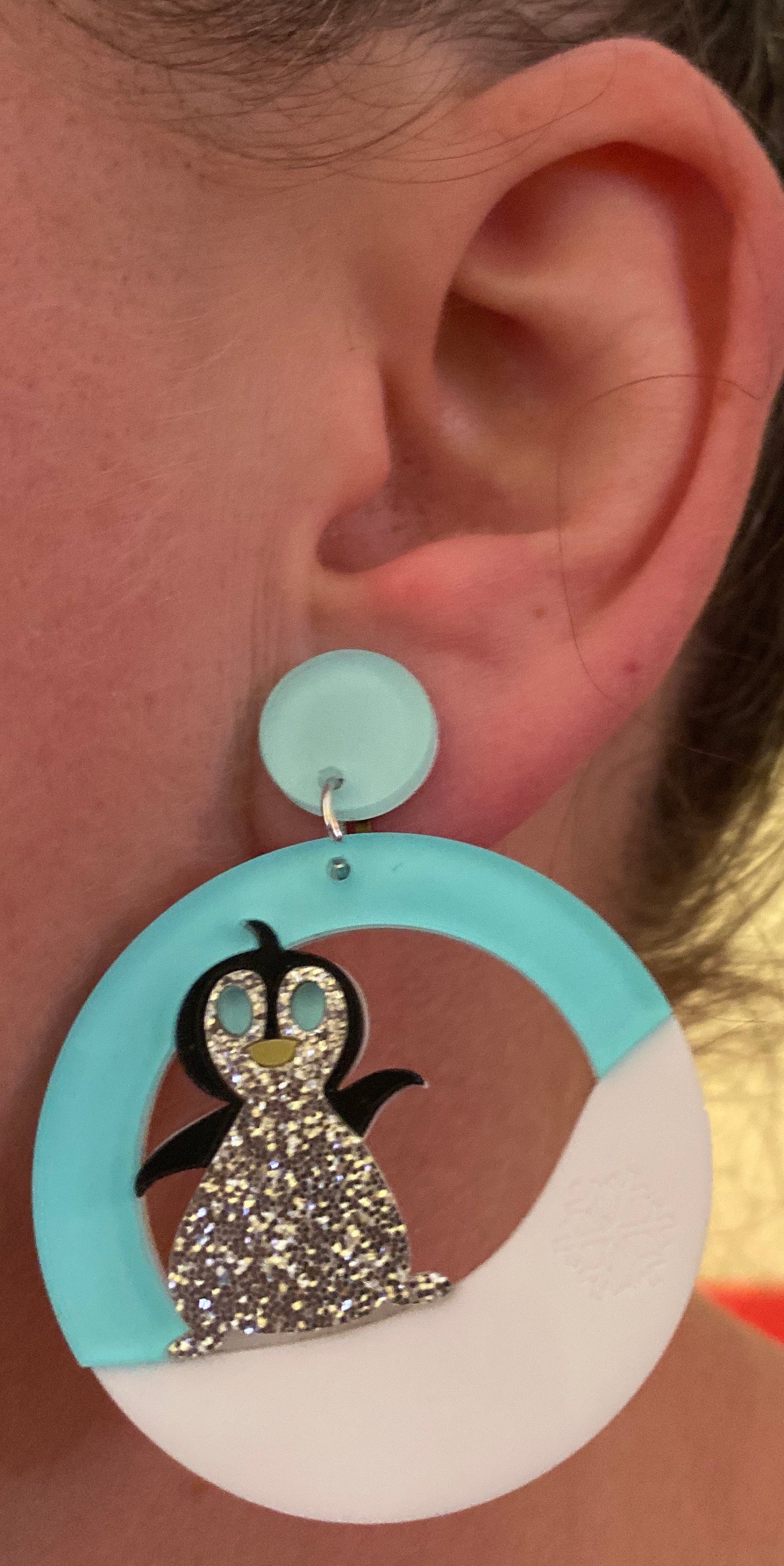 Dangling Penguin on an iceberg Clip on earrings (no pierce | screwback)