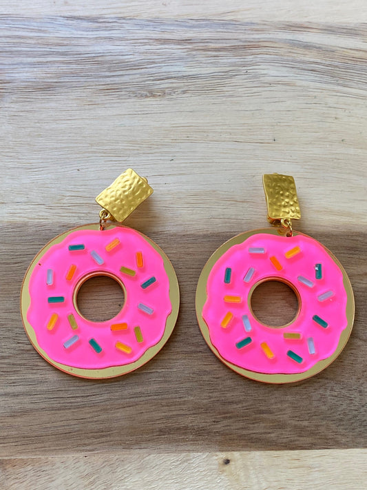 Giant dangling donut clip on earrings