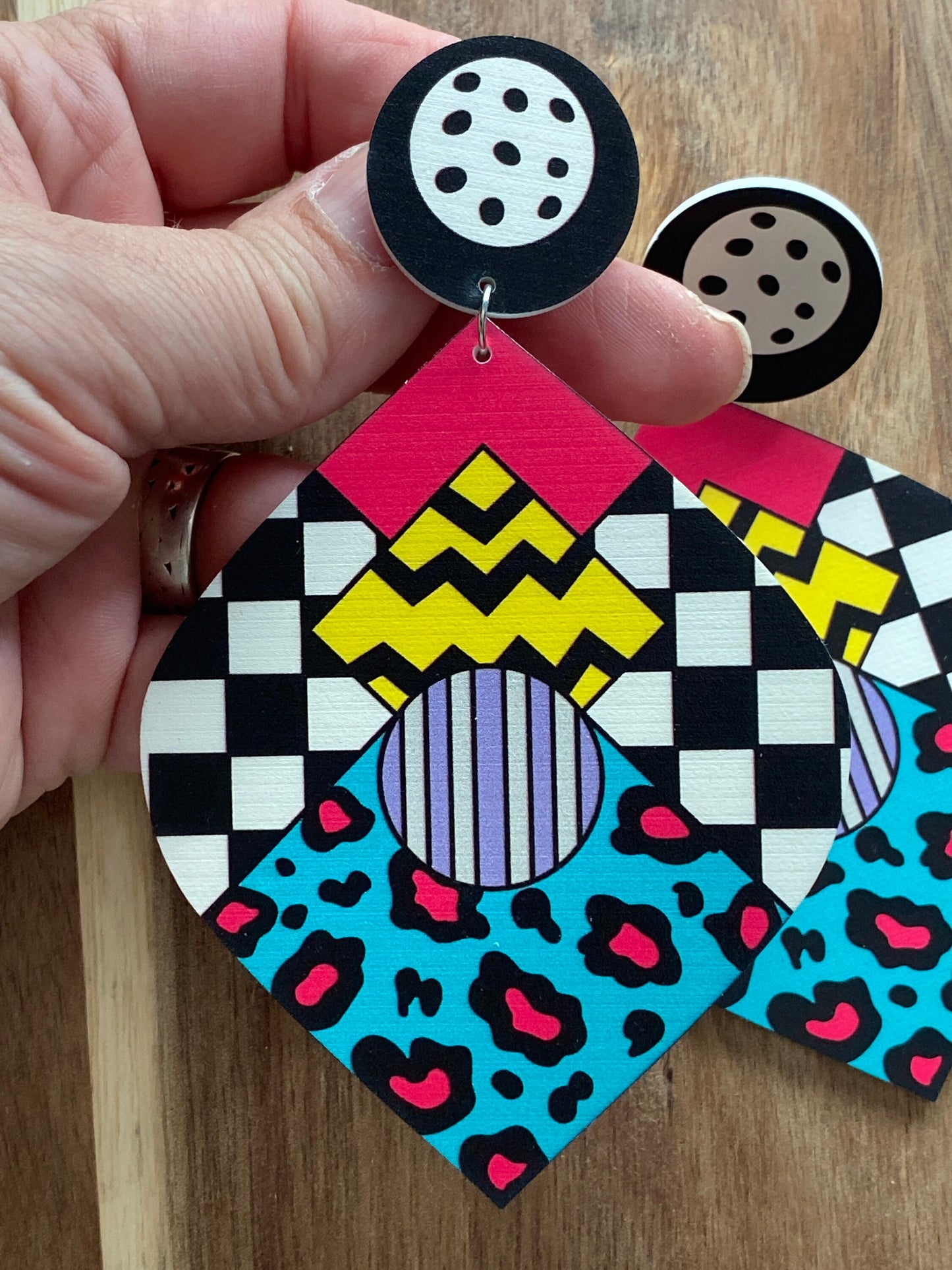 Fun retro dangling queen sized 80s inspired clip on earrings