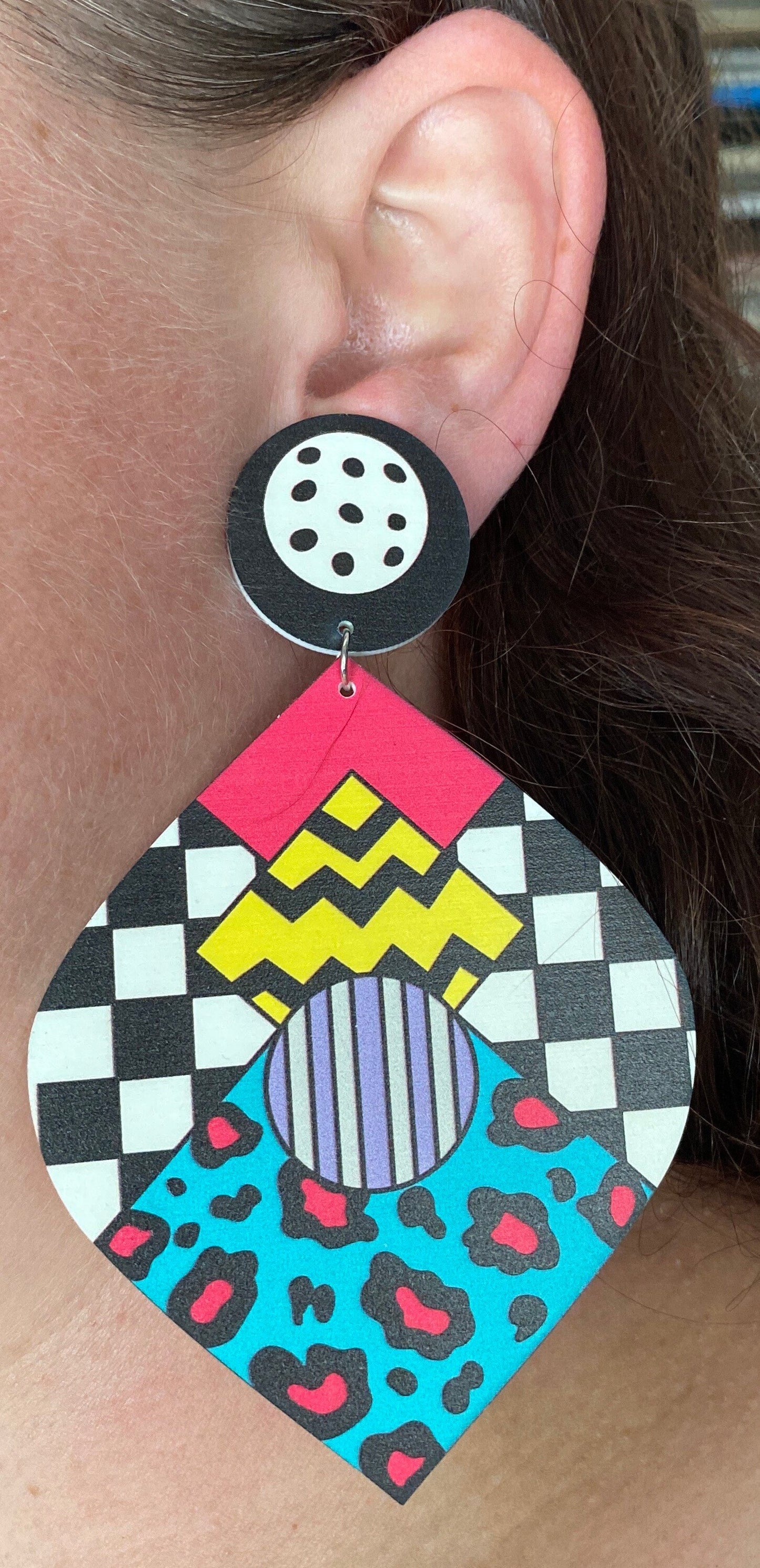 Fun retro dangling queen sized 80s inspired clip on earrings