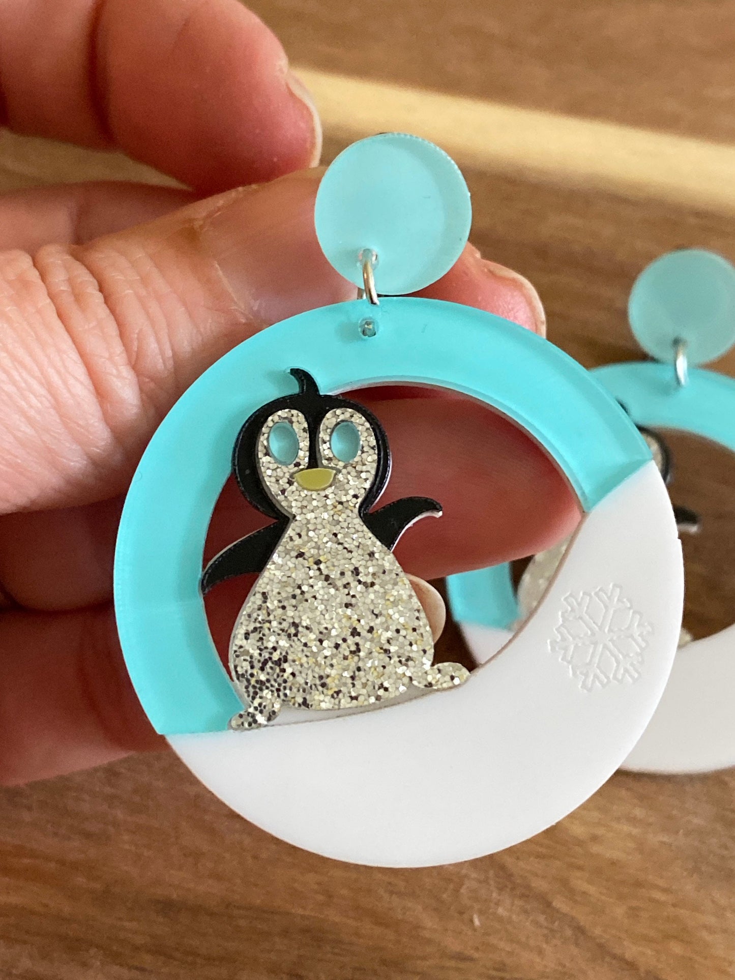 Dangling Penguin on an iceberg Clip on earrings (no pierce | screwback)