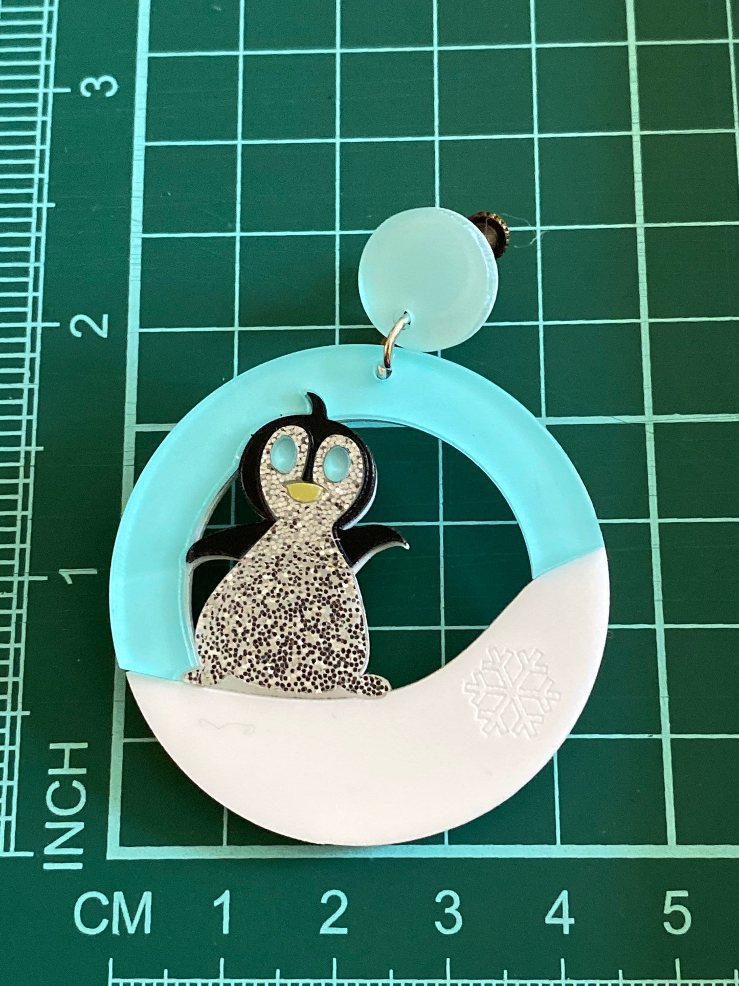 Dangling Penguin on an iceberg Clip on earrings (no pierce | screwback)