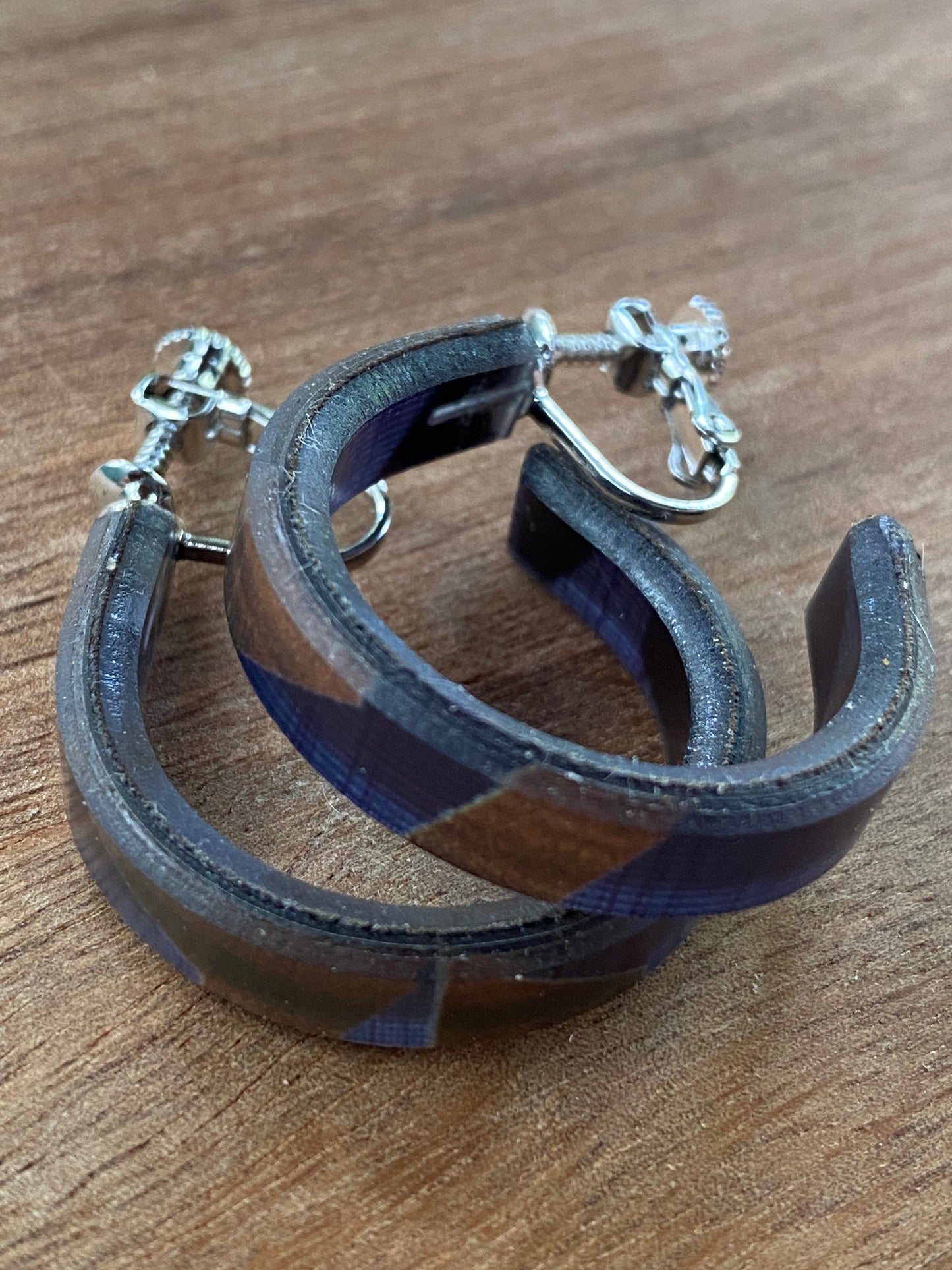 Brown and black clip on hoop earrings |  screwback hoops