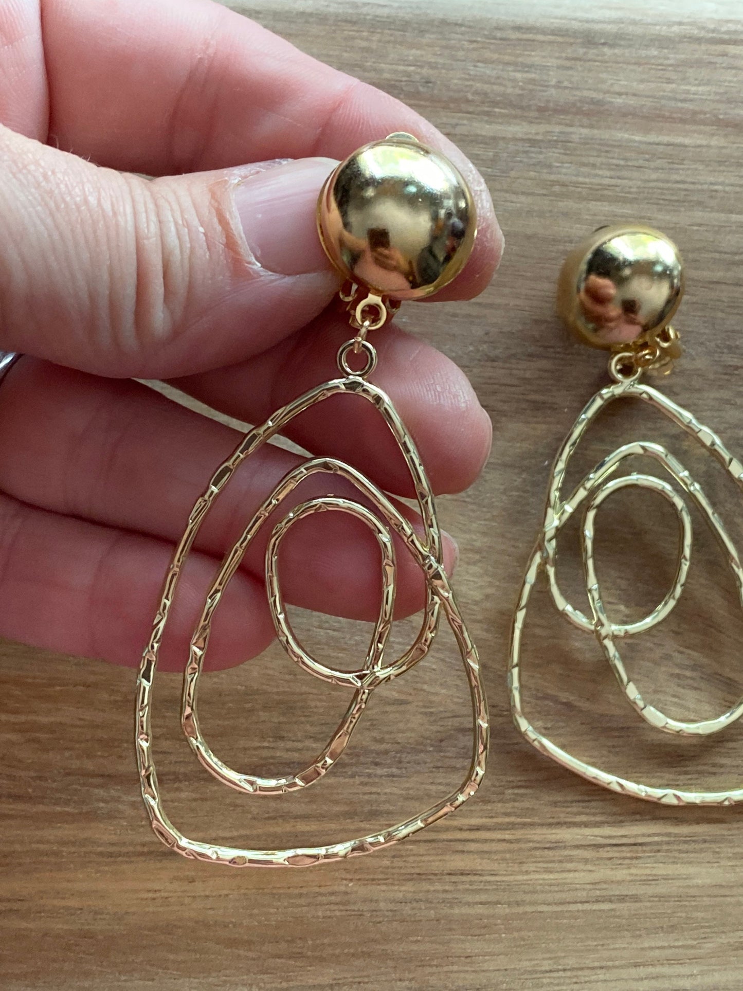 Large statement clip on earrings, oversized dangling abstract gold clip on earrings, large gold clip on earrings, clip on wire earrings