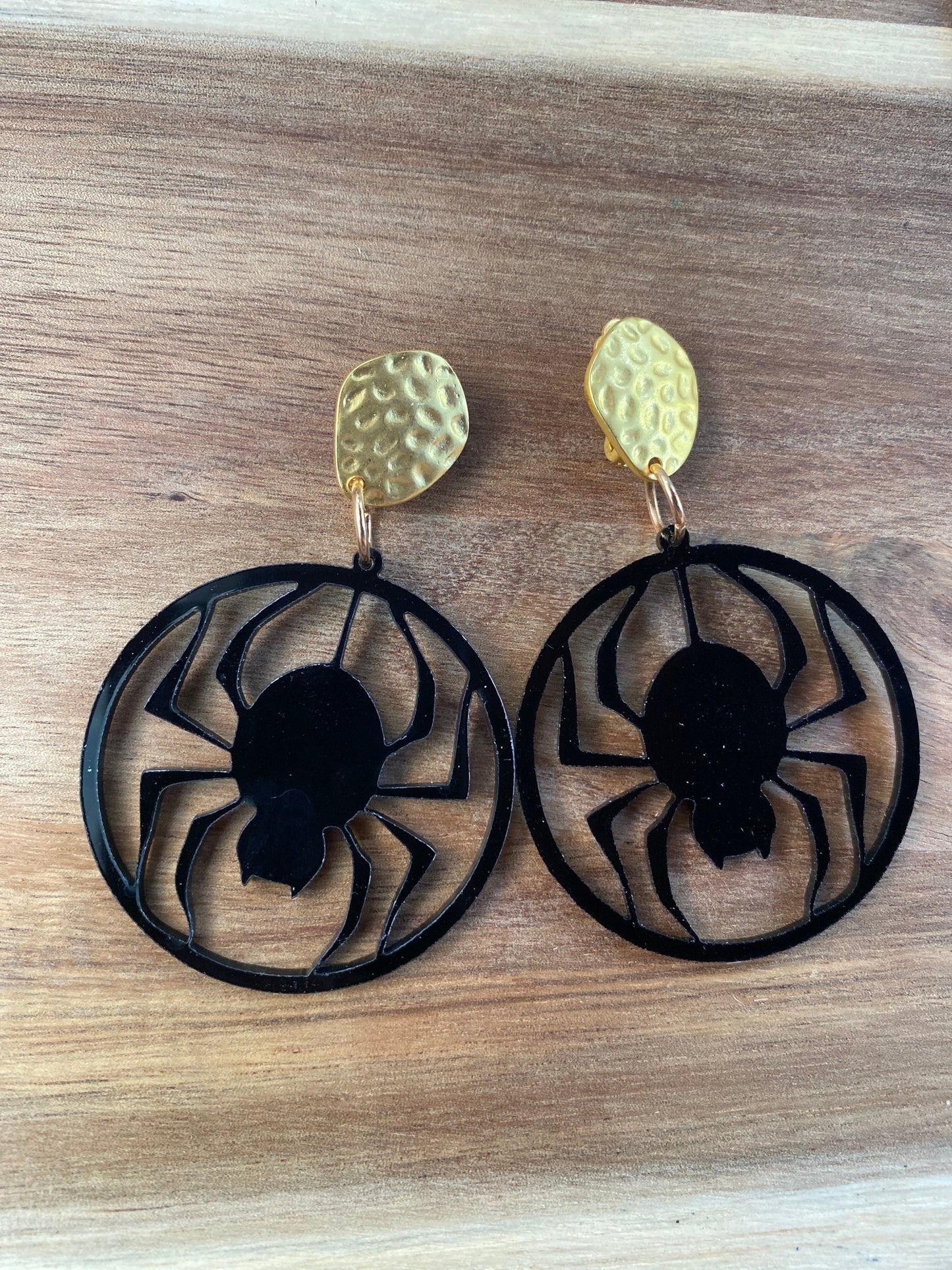 Big Halloween dangling laser cut plastic clip on earrings