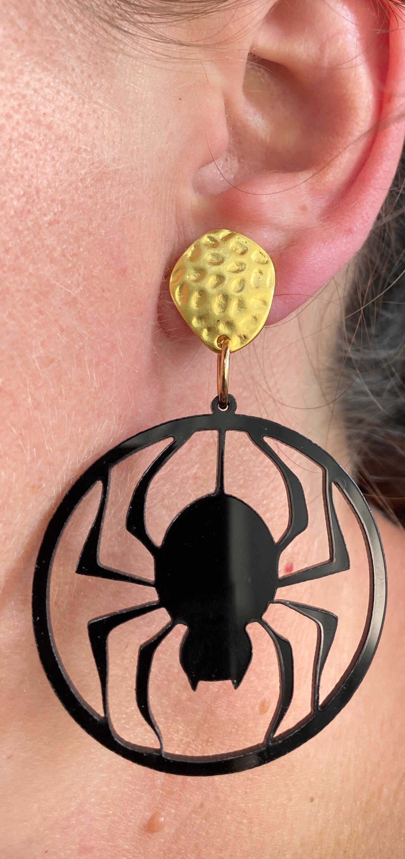 Big Halloween dangling laser cut plastic clip on earrings