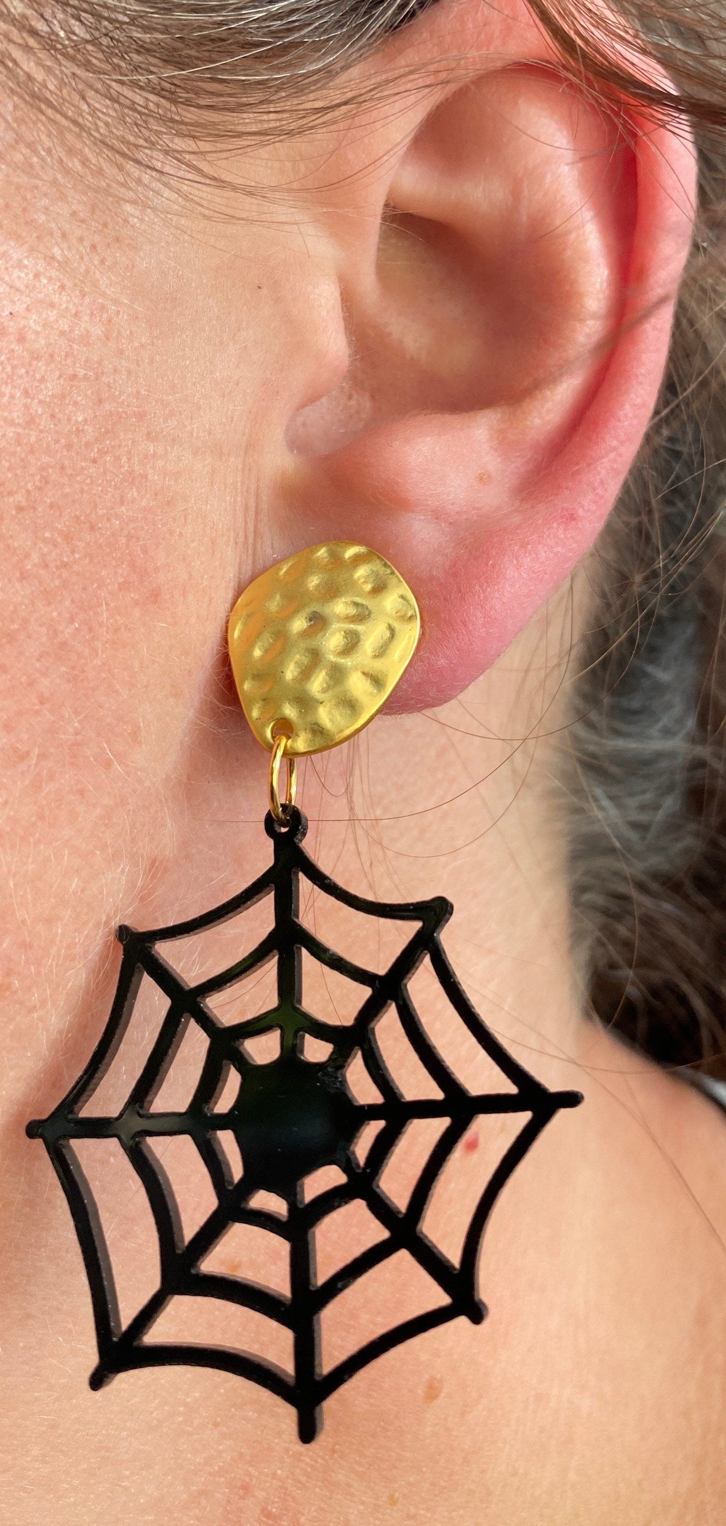 Big Halloween dangling laser cut plastic clip on earrings