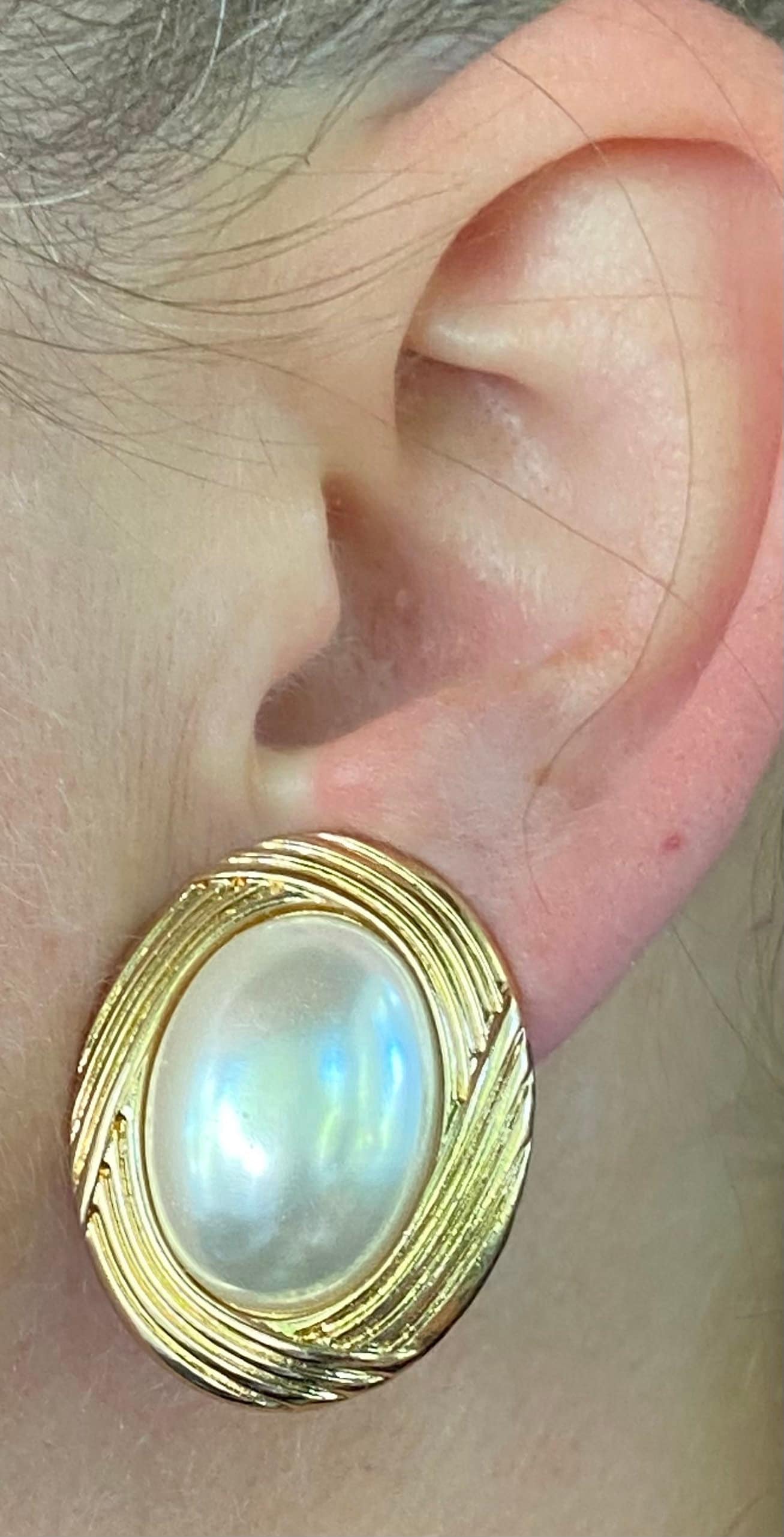 Giant Faux Pearl Clip On Earrings