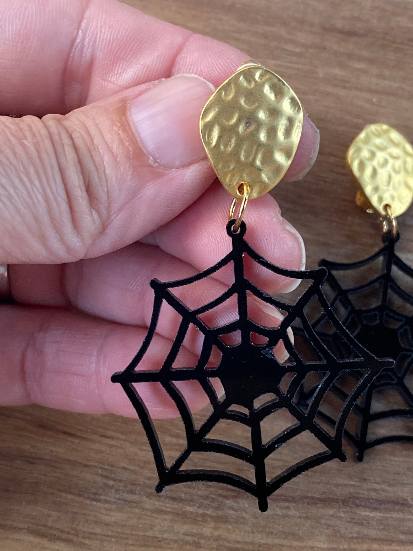 Big Halloween dangling laser cut plastic clip on earrings