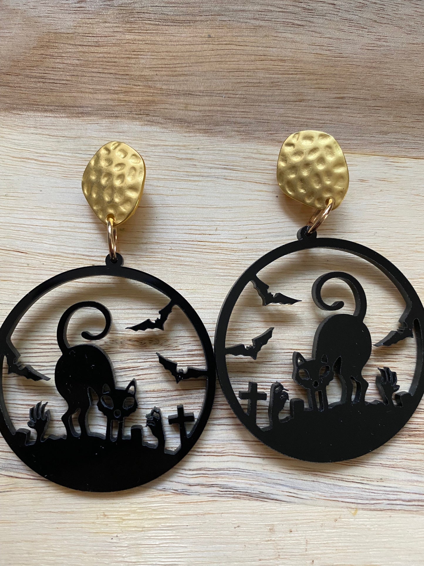 Big Halloween dangling laser cut plastic clip on earrings