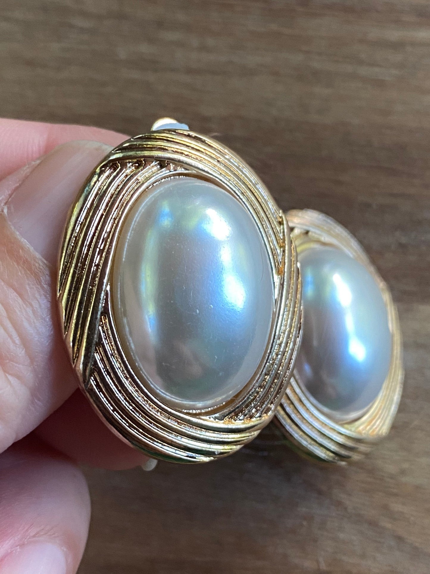 Giant Faux Pearl Clip On Earrings