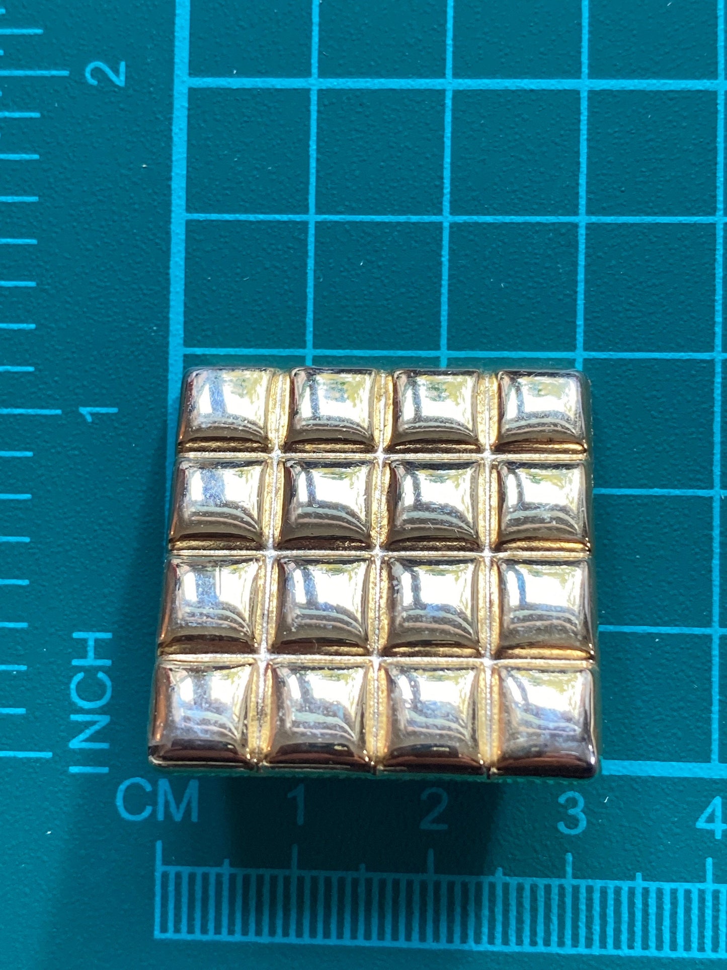 Vintage gold square clip on earrings with waffle texture