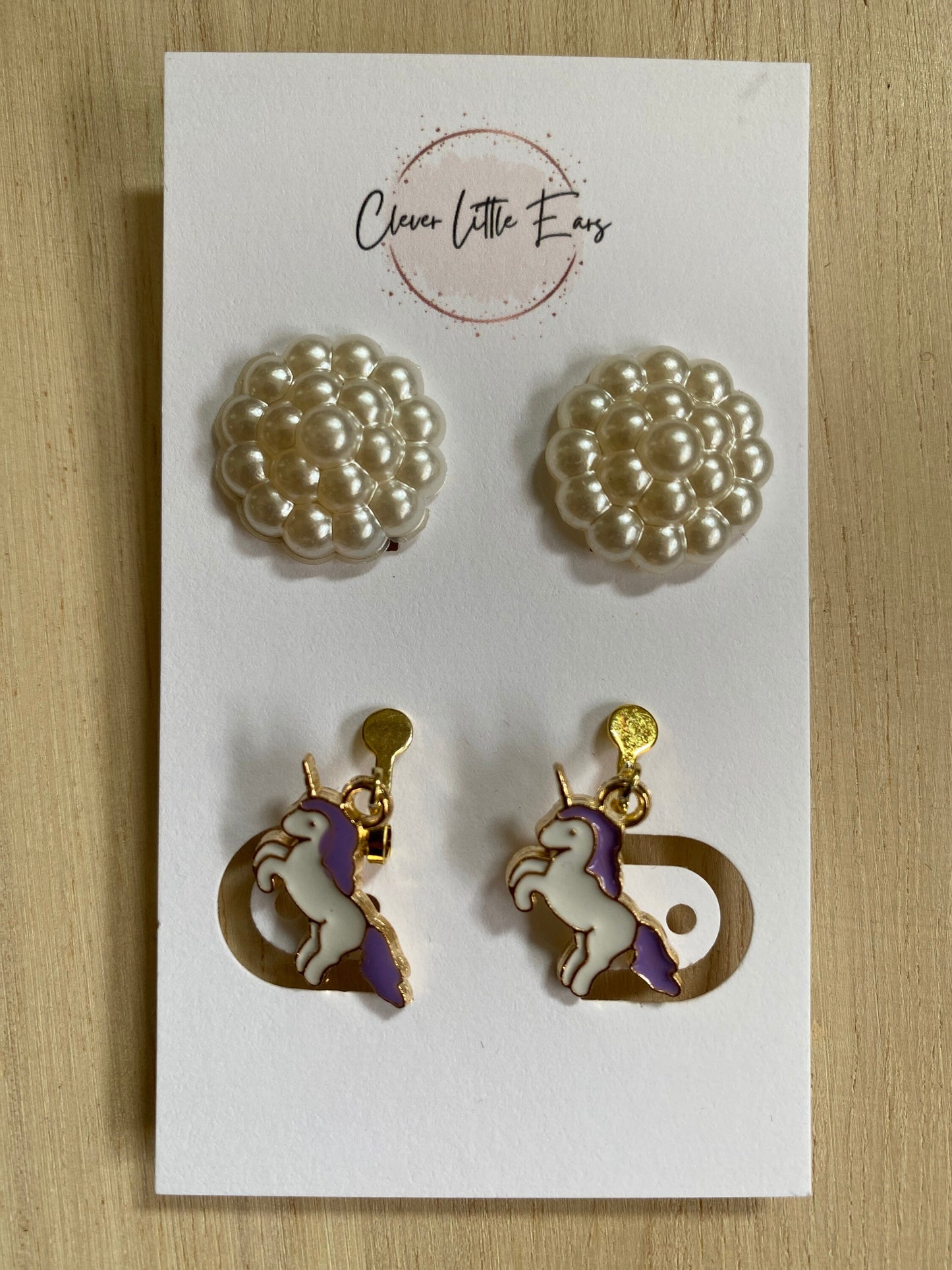 Clip on earrings gift set | faux pearl and dangling unicorn | gifts for girls | gifts under 25