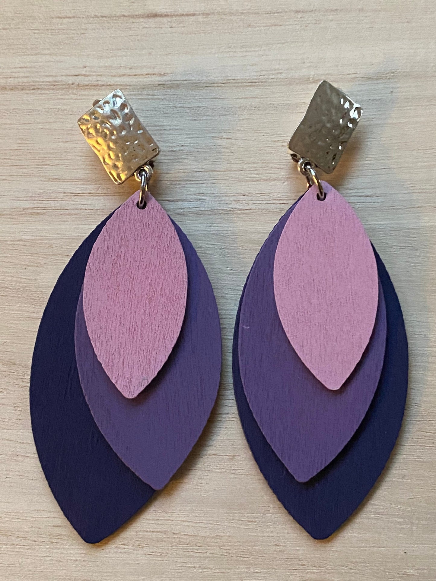 Giant wooden layered clip on earrings