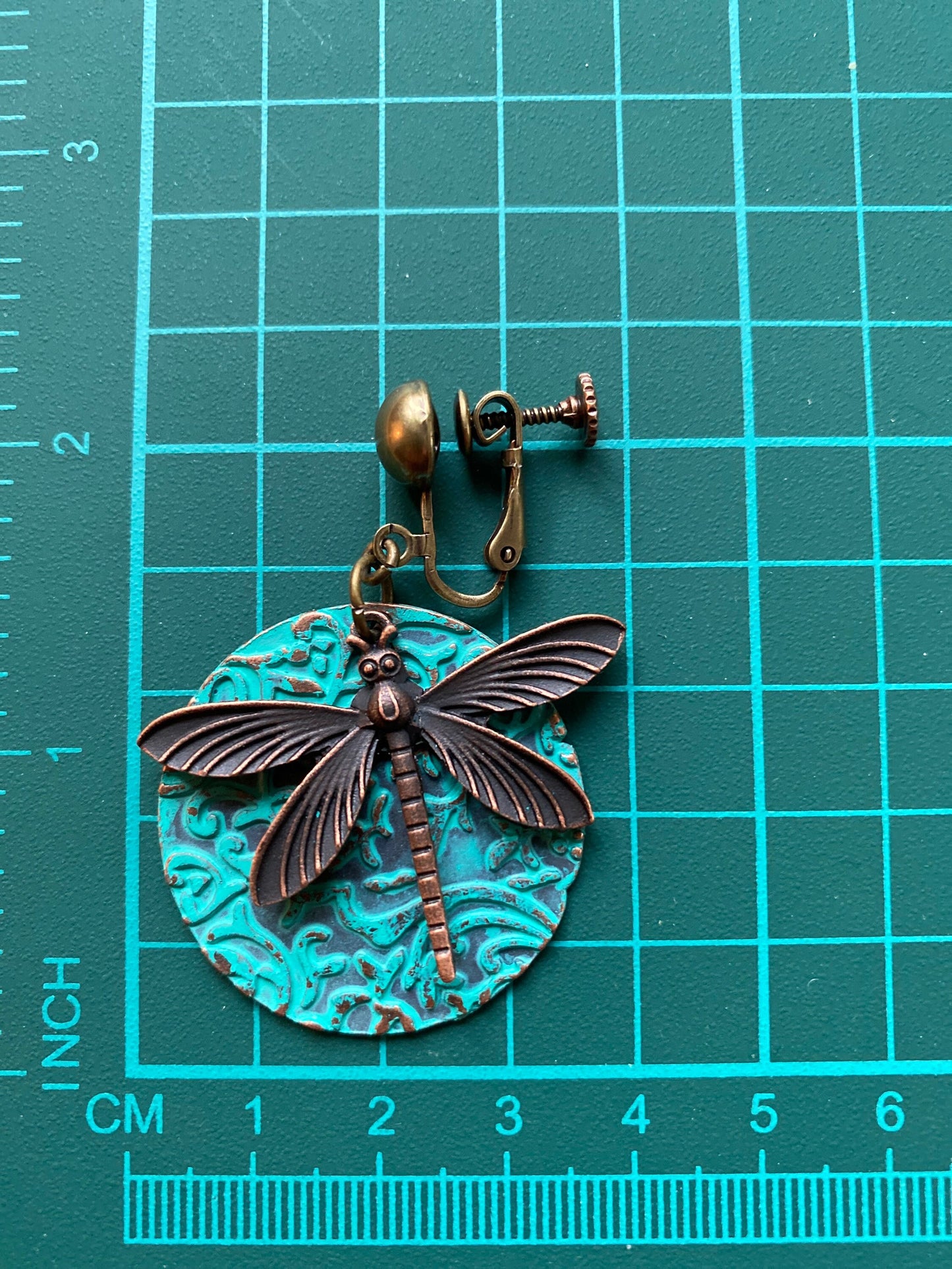 Dangling bronze dragonfly clip on earrings,  hinged screwbackl boho dragonflies