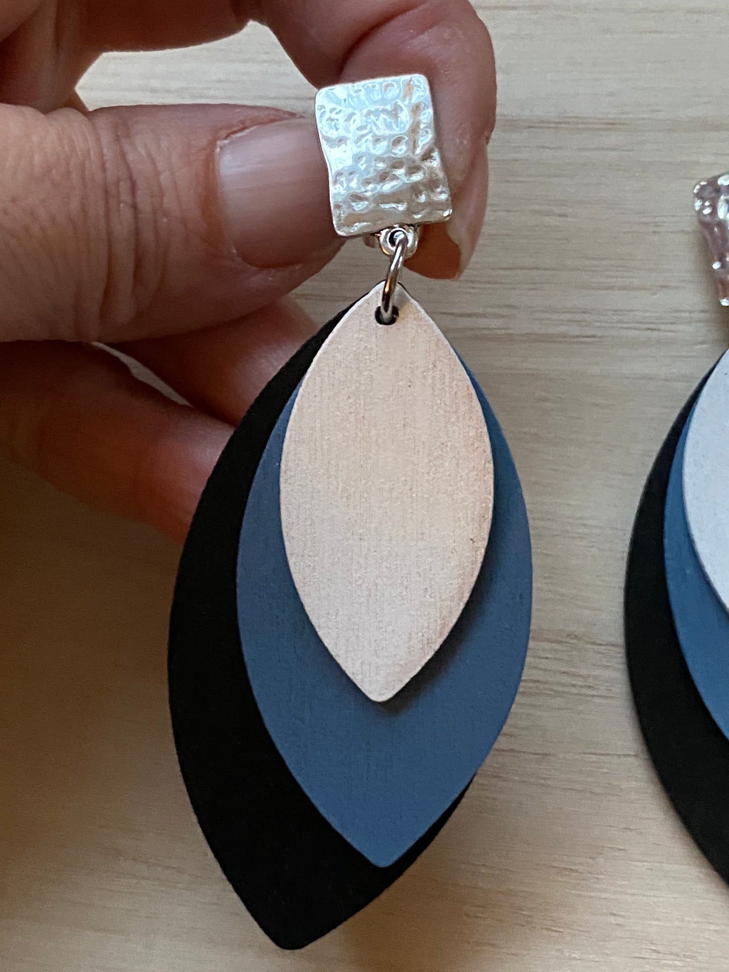 Giant wooden layered clip on earrings