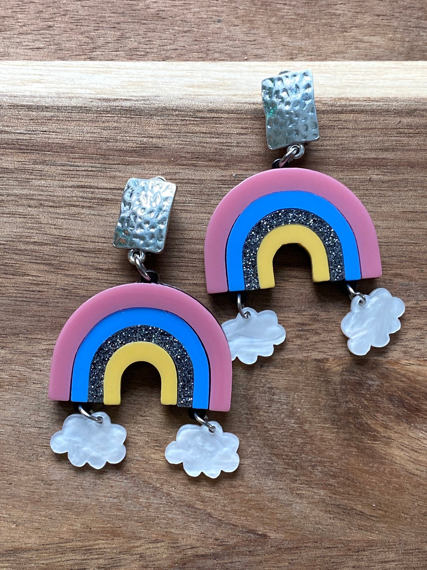 Giant pastel rainbow Dangle  clip on earrings | novelty clip on earrings