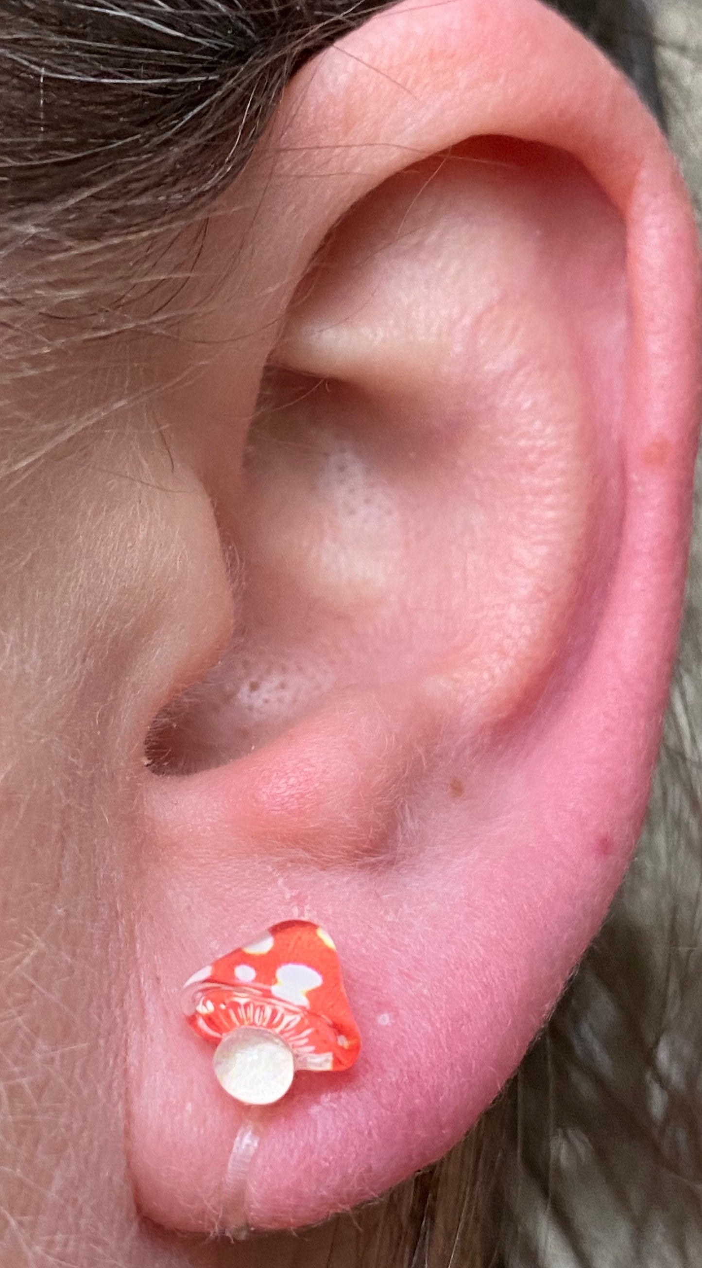 Tiniest little mushroom invisible clip on earrings, mushroom earrings, no pierce earrings for unpierced ears