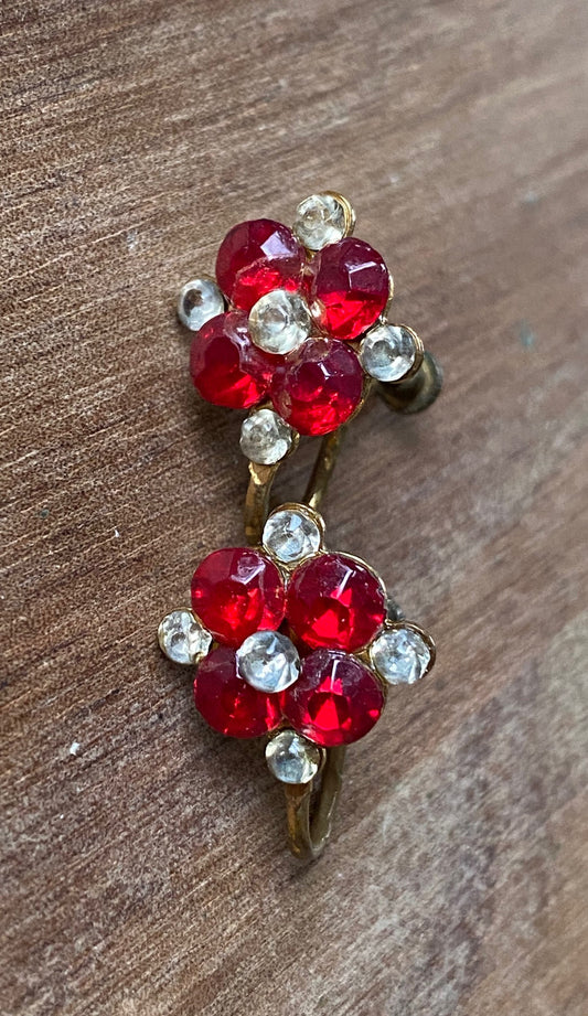 Red rhinestone clip on earrings