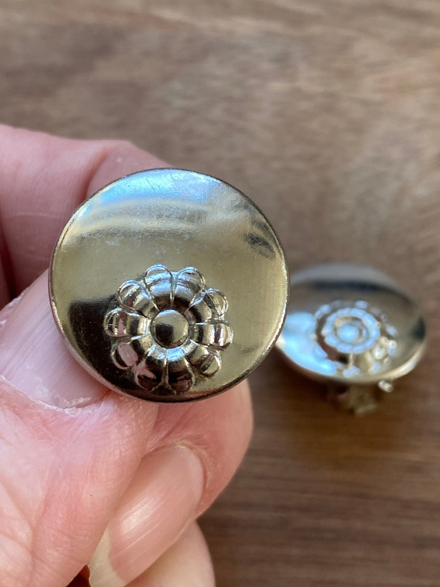 Vintage silver button Clip-on earrings With a small daisy