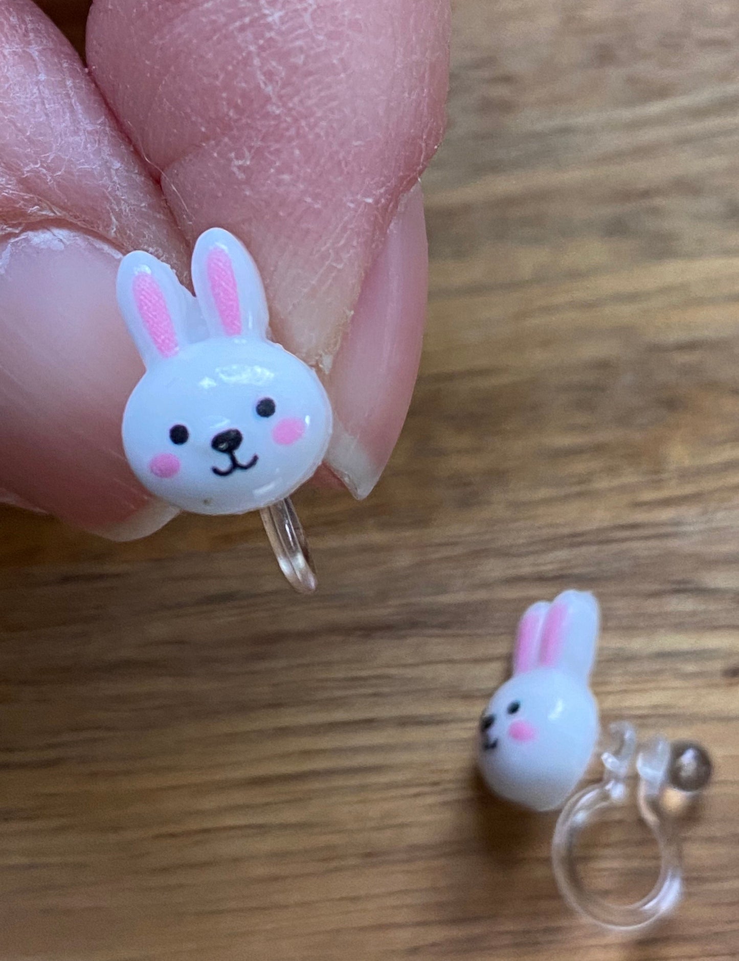 Tiniest little bunny rabbit invisible clip on earrings, white rabbit earrings