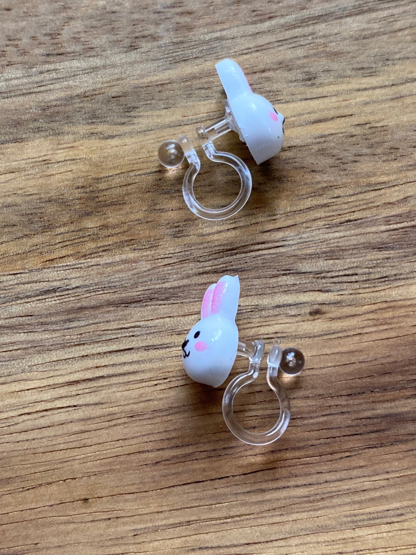 Tiniest little bunny rabbit invisible clip on earrings, white rabbit earrings