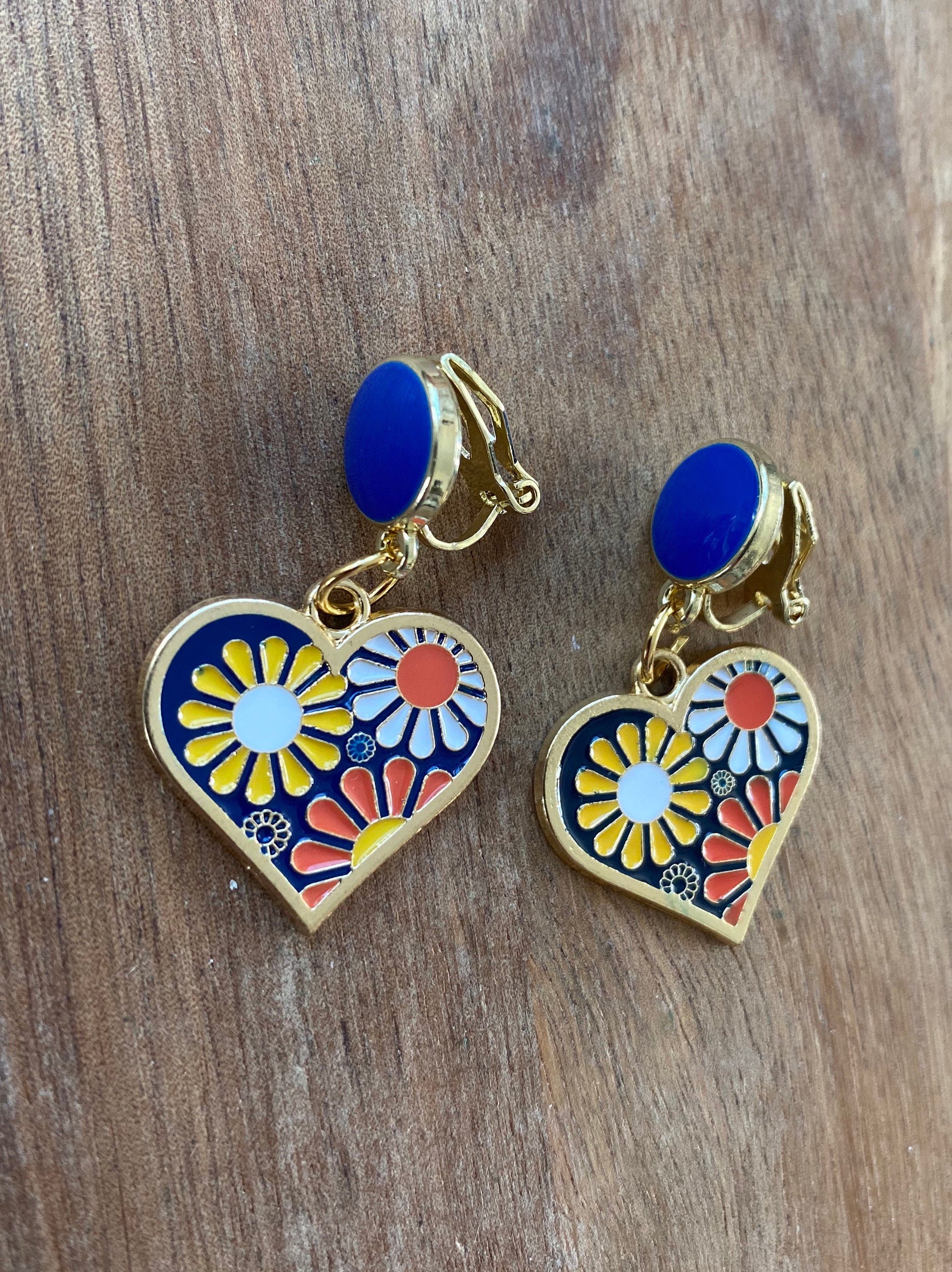 floral heart clip on earrings