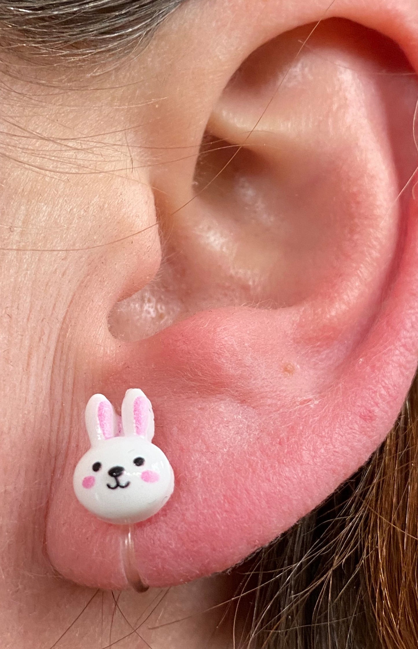 Tiniest little bunny rabbit invisible clip on earrings, white rabbit earrings