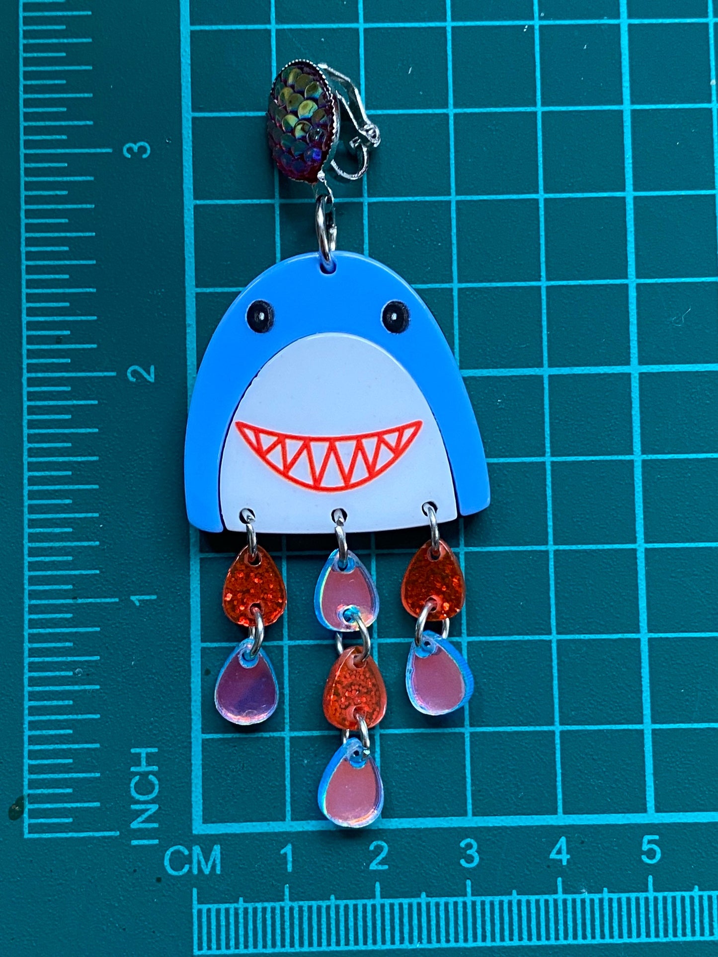 Large Dangling shark clip on earrings | giant plastic shark earrings