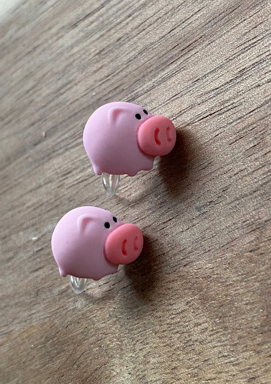 tiniest pig clip on earrings, invisible clip on earrings