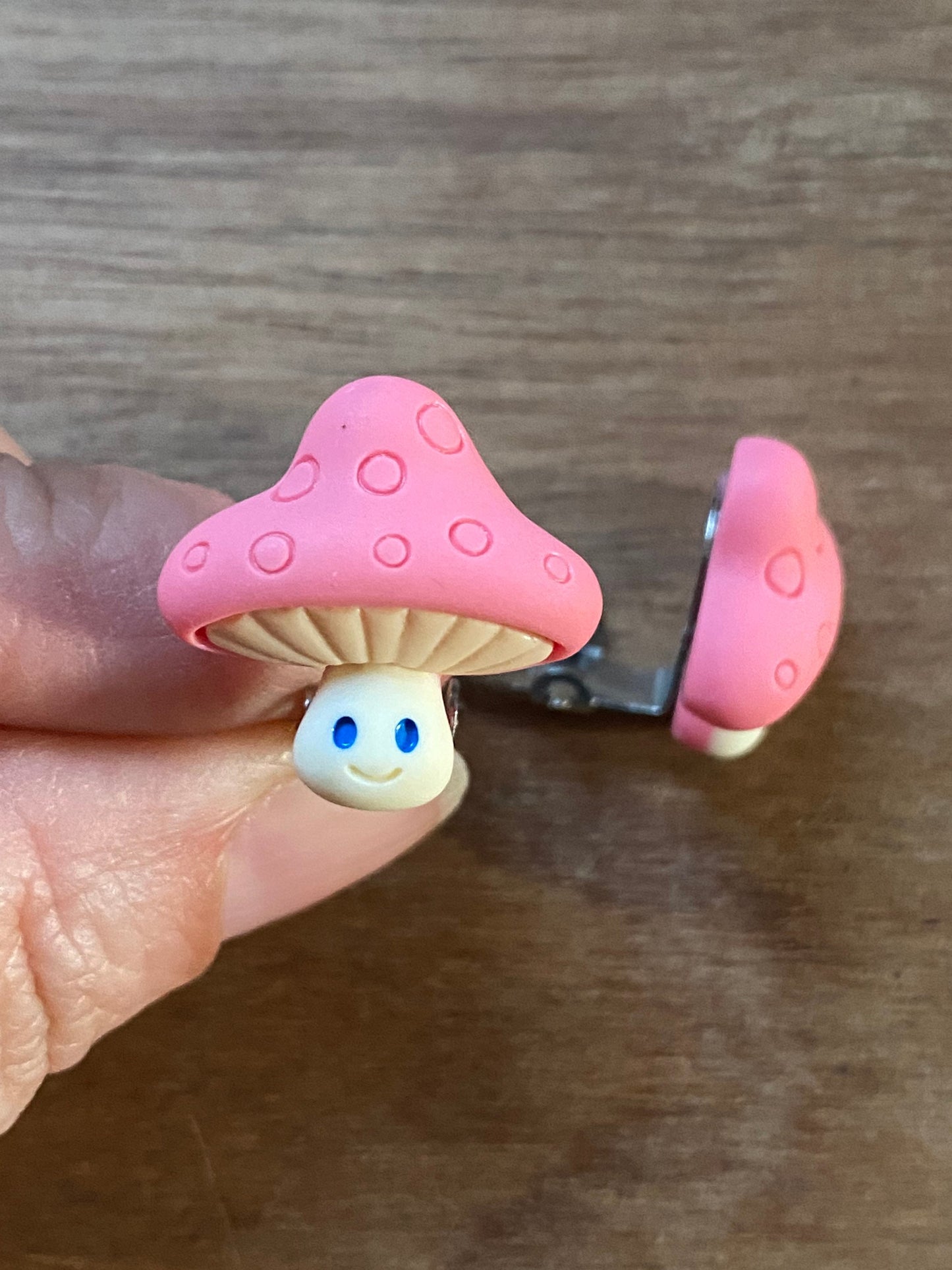 Adorable mushroom clip on earrings, pink mushroom earrings for unpierced ears