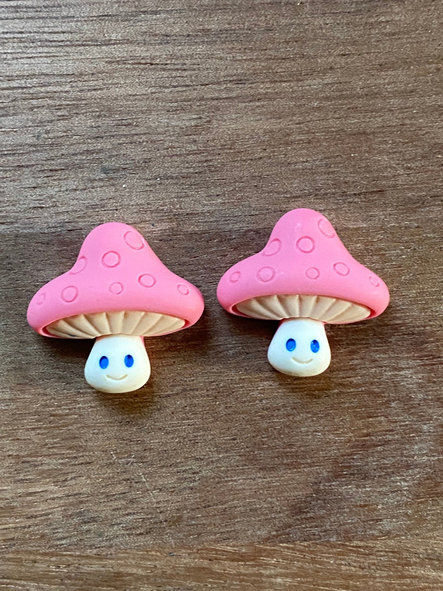 Adorable mushroom clip on earrings, pink mushroom earrings for unpierced ears