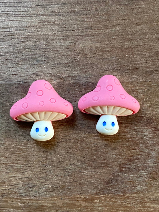 Adorable mushroom clip on earrings, pink mushroom earrings for unpierced ears