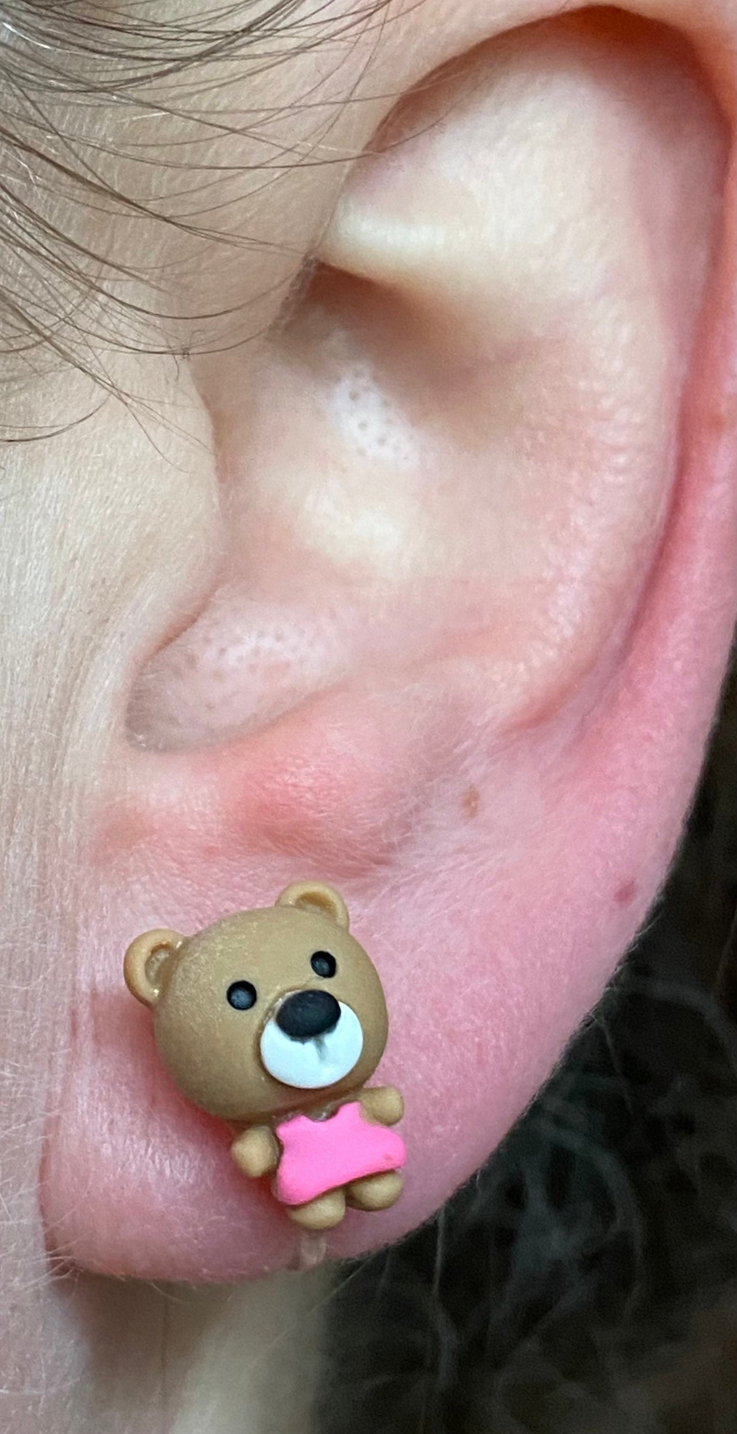 kawaii clip on earrings, Tiniest little bear invisible clip ons,  adorable hypoallergenic earrings