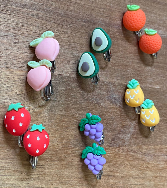 Tiny polymer fruit clip on earrings