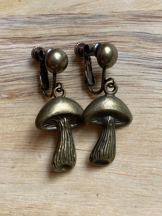 Bronze mushroom clip on earrings