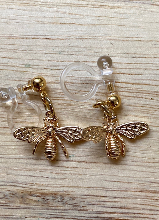 prettiest bumblebee clip on earrings, invisible clip on earrings