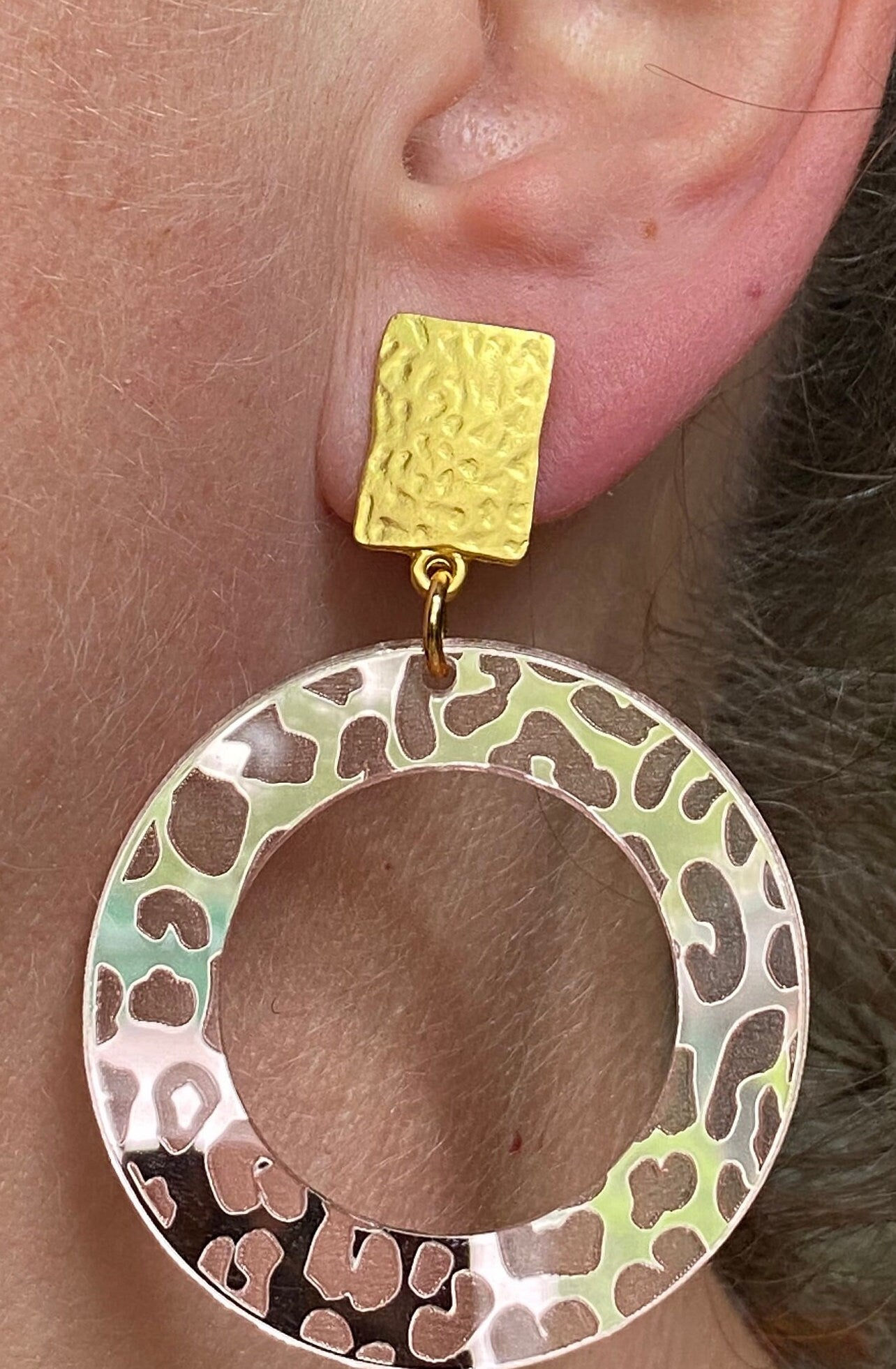 Animal print plastic dangling hoop clip on earrings