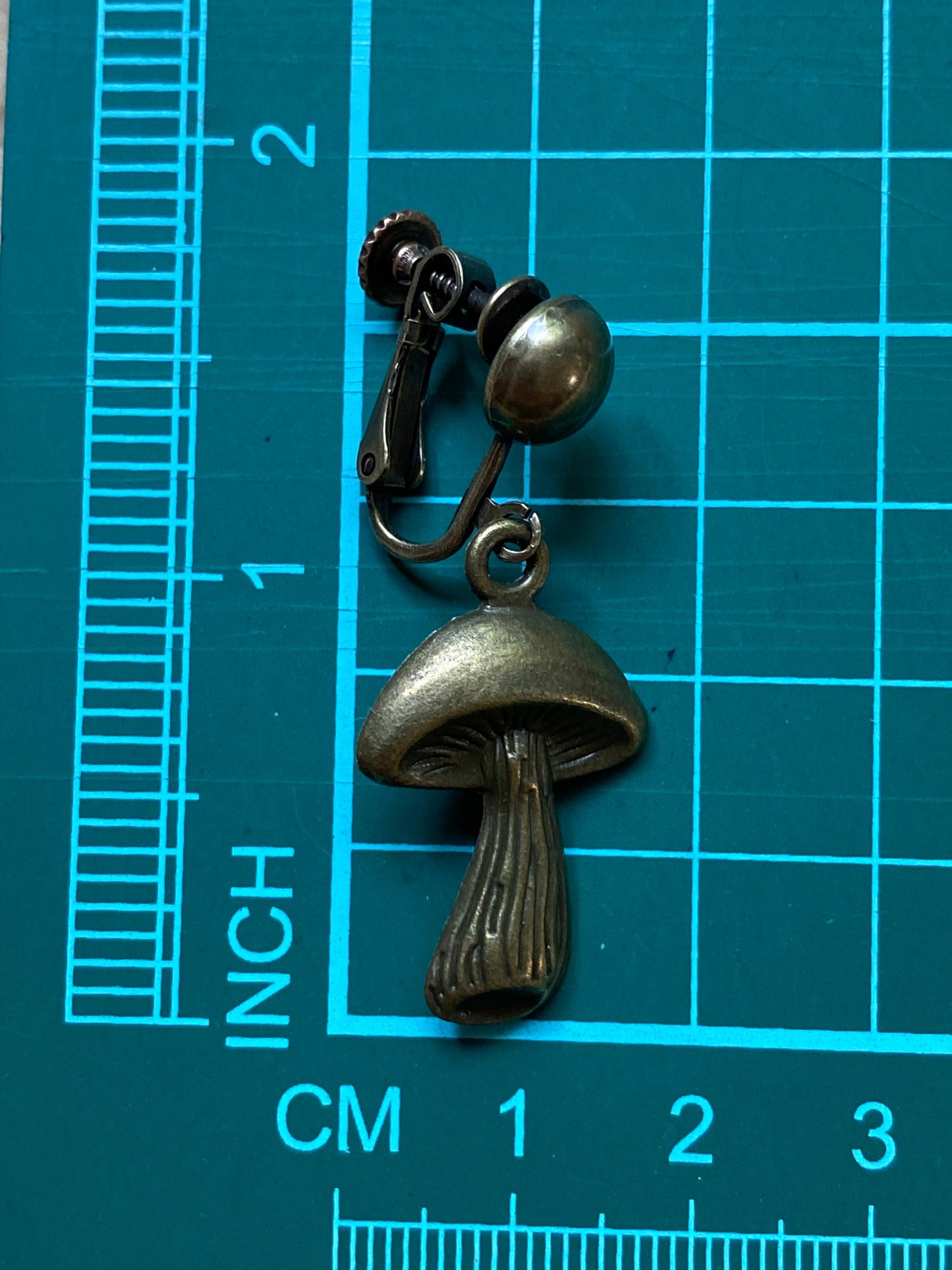 Dangle bronze mushroom clip on earrings, Bronze   mushroom  earrings on hinged screwback closures (no piercing)