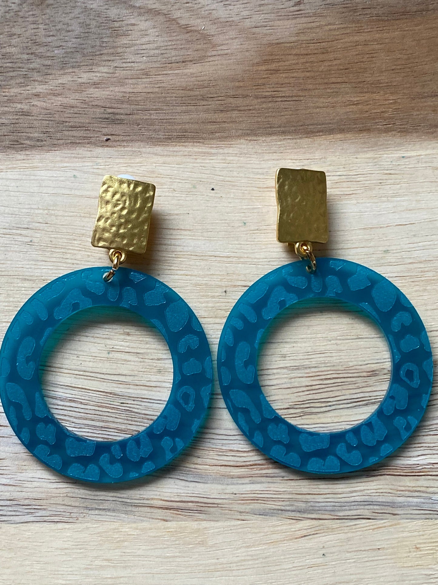 Animal print plastic dangling hoop clip on earrings