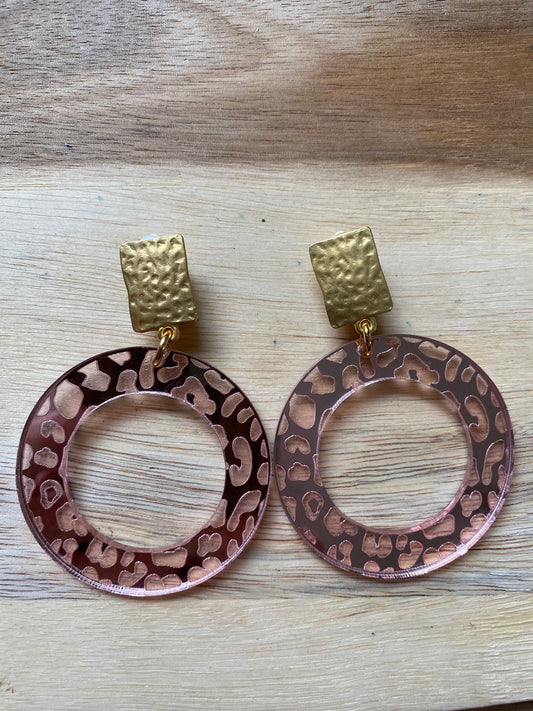 Animal print plastic dangling hoop clip on earrings