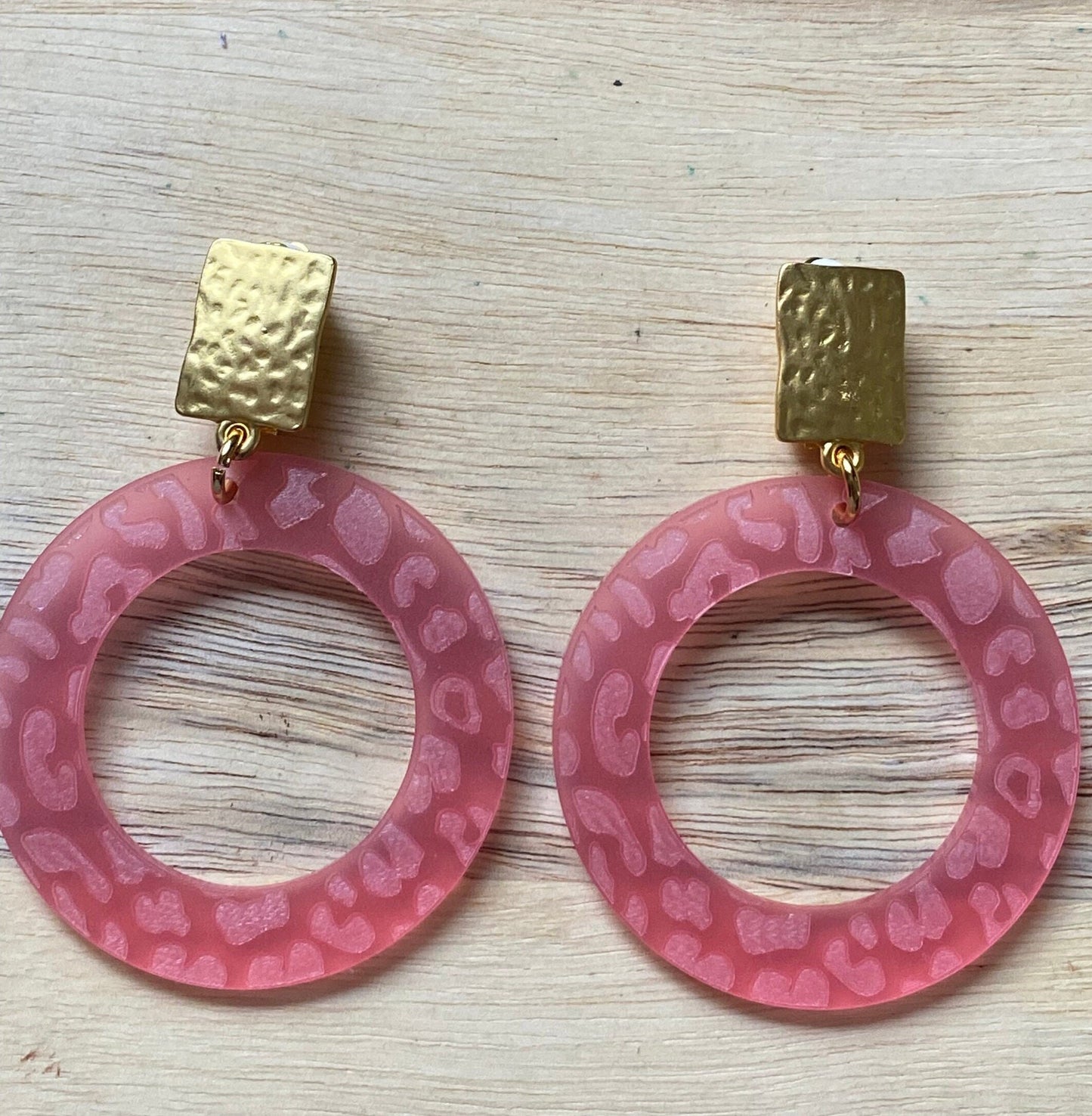 Animal print plastic dangling hoop clip on earrings