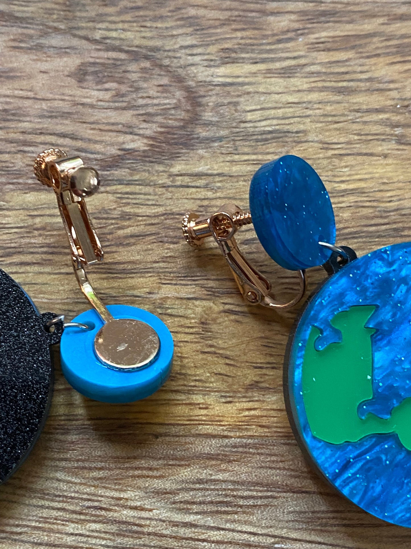 Dangling planet earth clip on earrings, screwback planet earrings