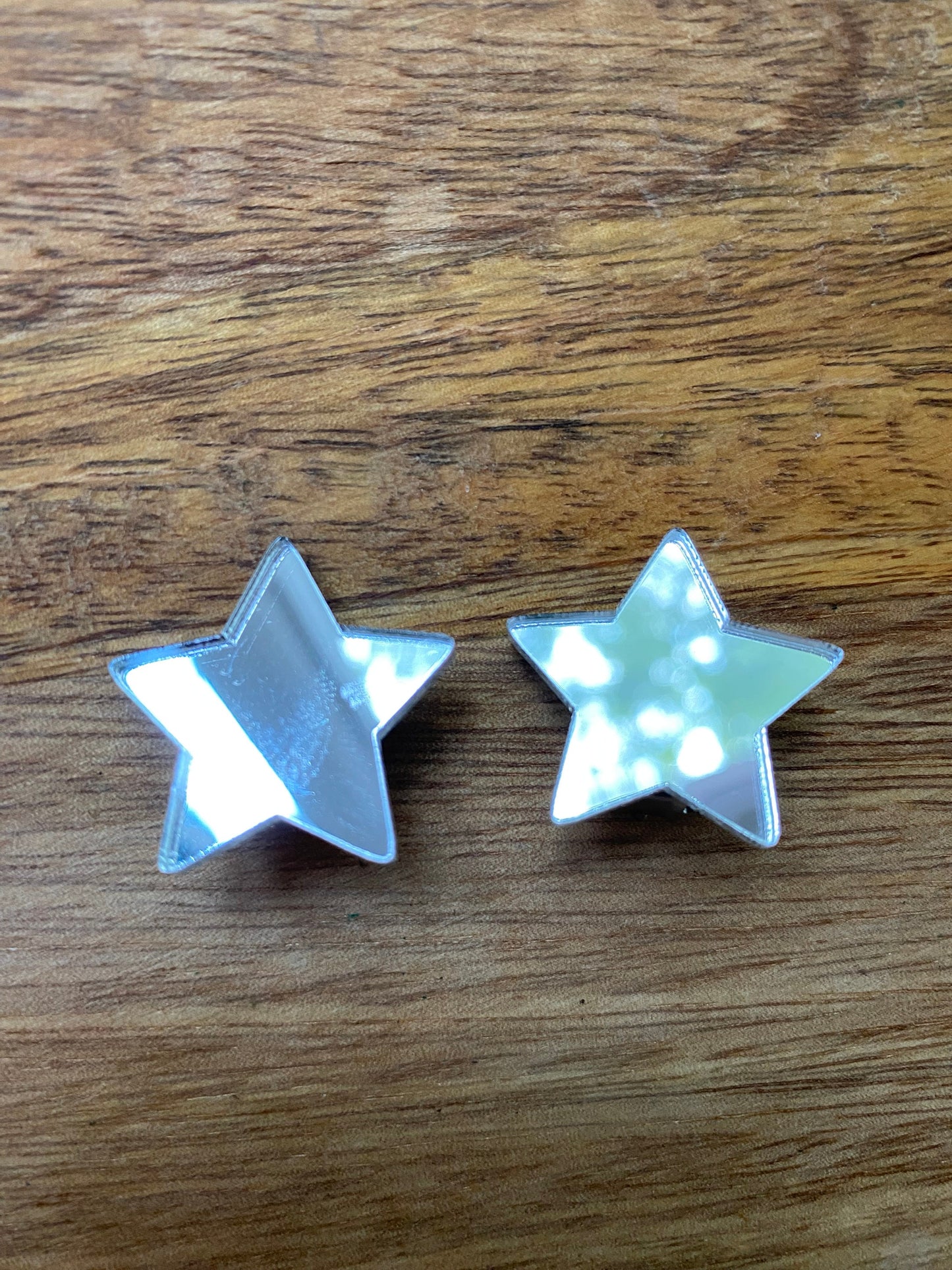 Silver mirrored star clip on earrings (no piercing| no pierce| clip-on)