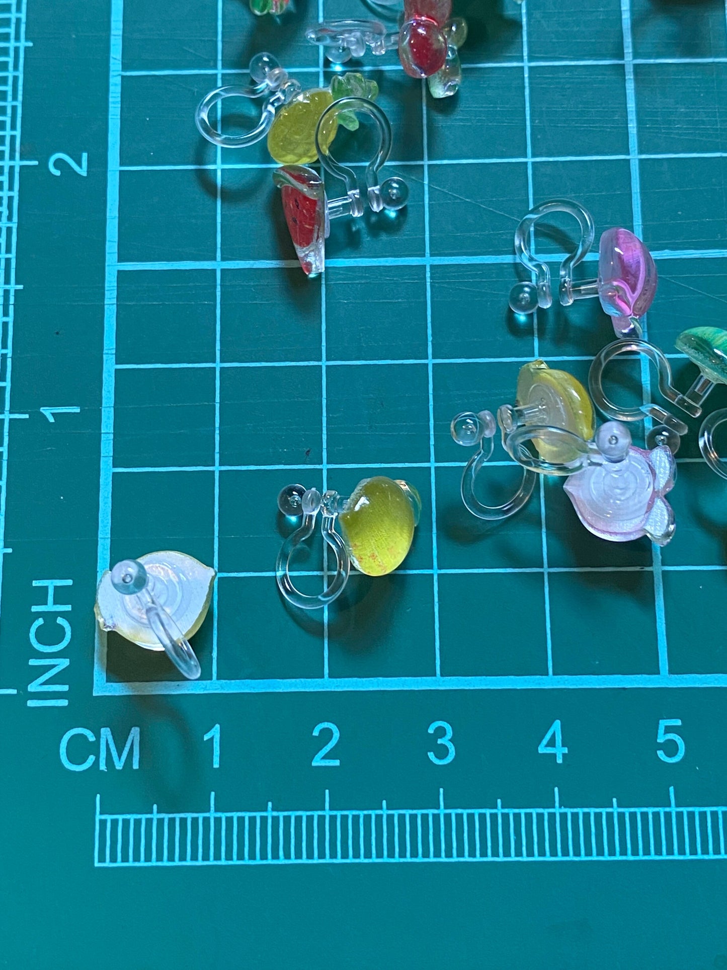 Tiniest fruit invisible clip on earrings, Adorable earrings, fruit earrings for unpierced ears, small plastic earrings