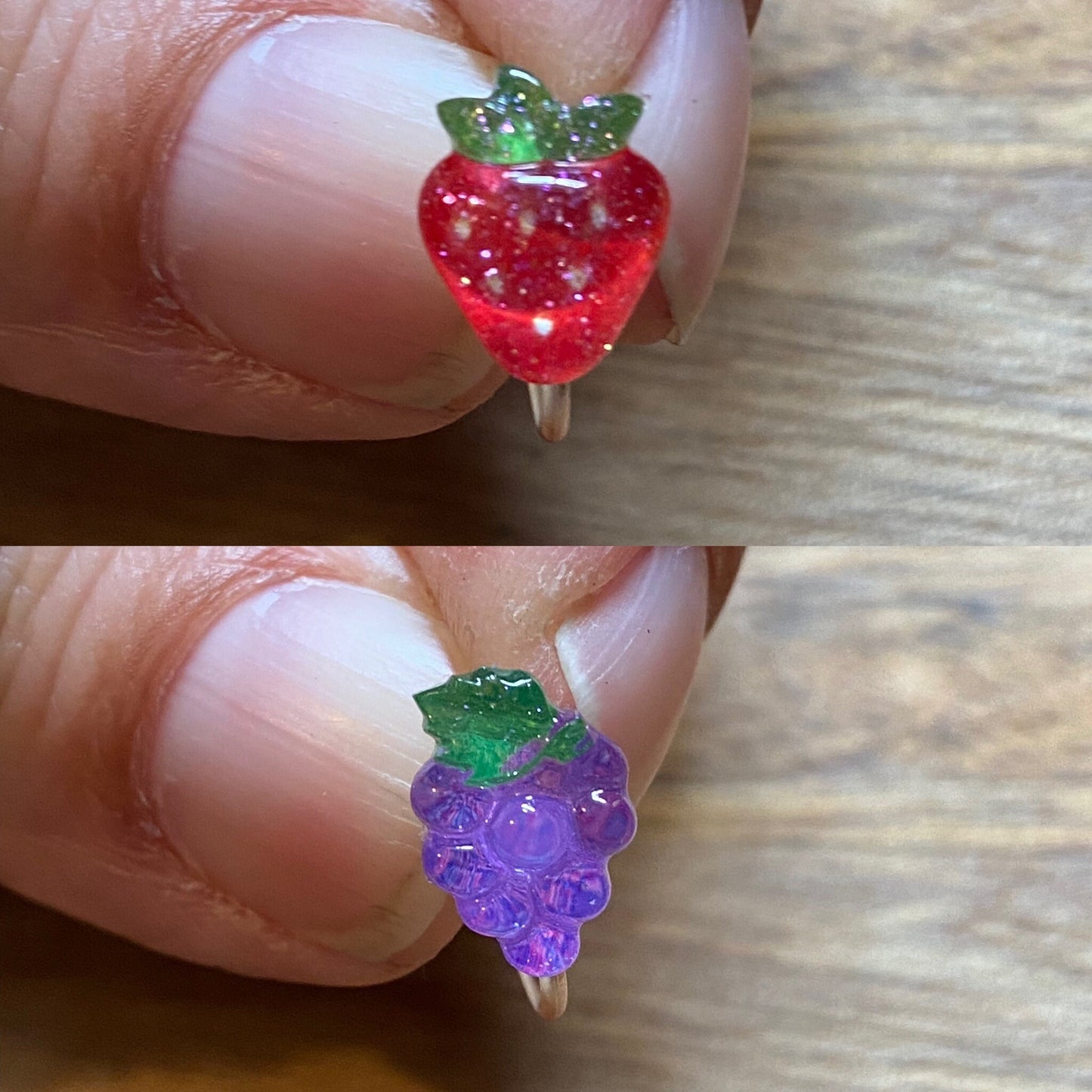 Tiniest fruit invisible clip on earrings, Adorable earrings, fruit earrings for unpierced ears, small plastic earrings