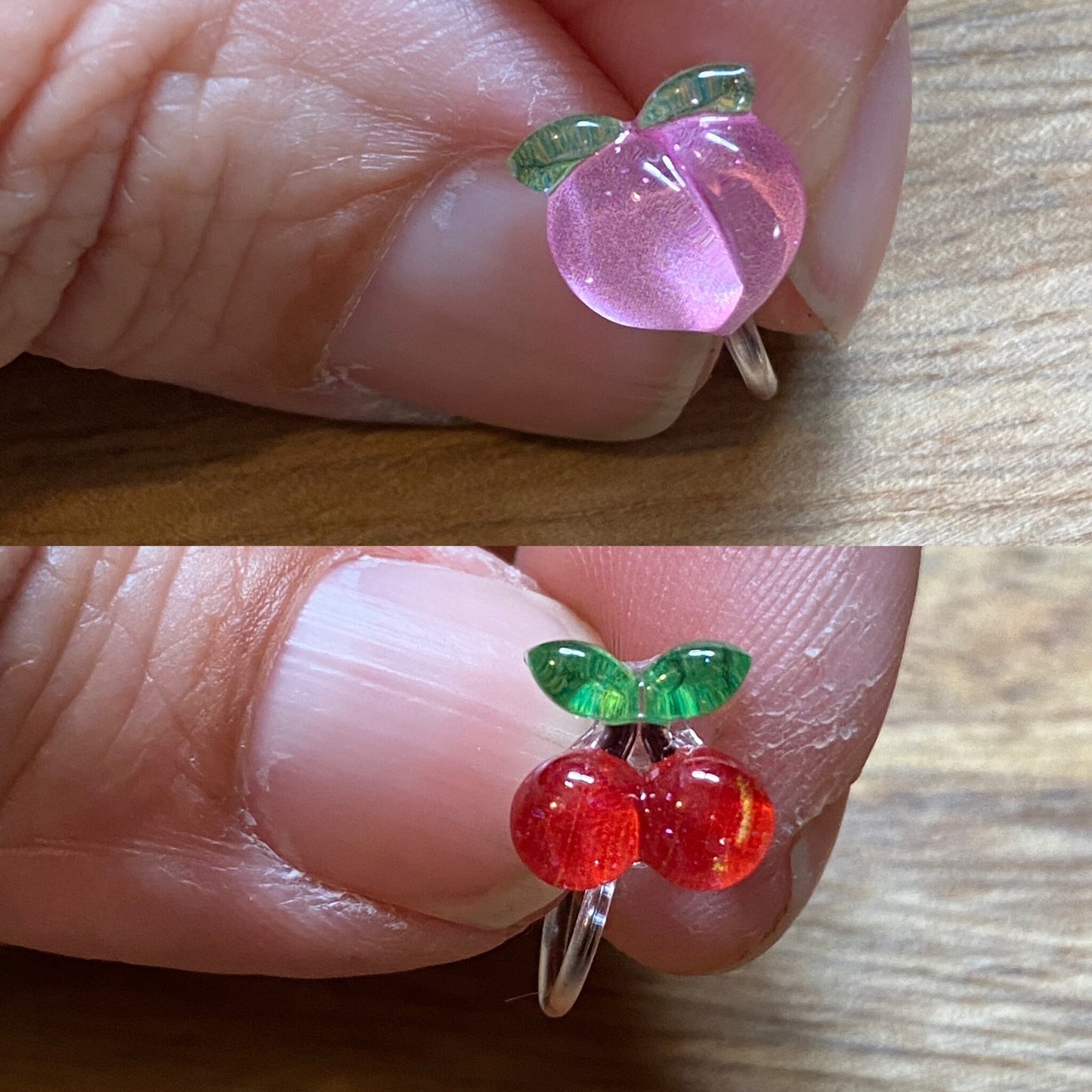 Tiniest fruit invisible clip on earrings, Adorable earrings, fruit earrings for unpierced ears, small plastic earrings