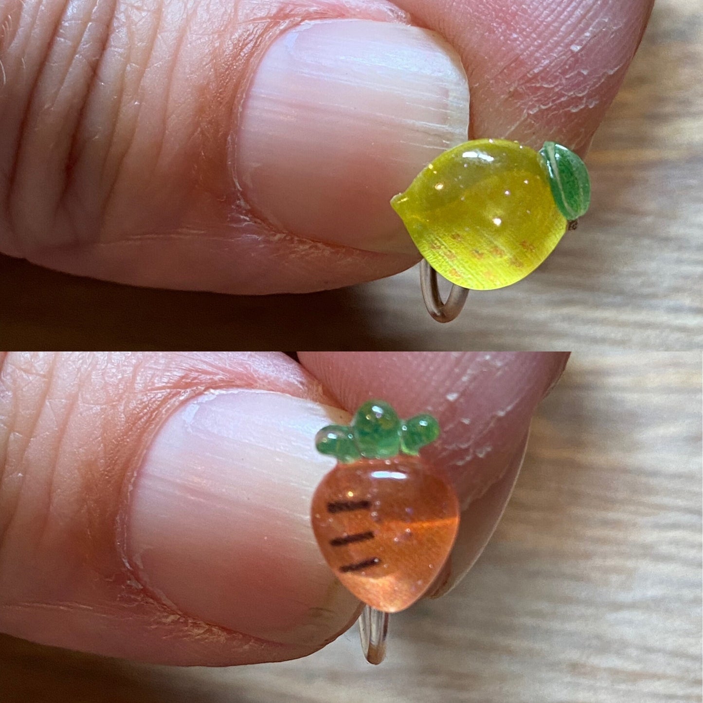 Tiniest fruit invisible clip on earrings, Adorable earrings, fruit earrings for unpierced ears, small plastic earrings